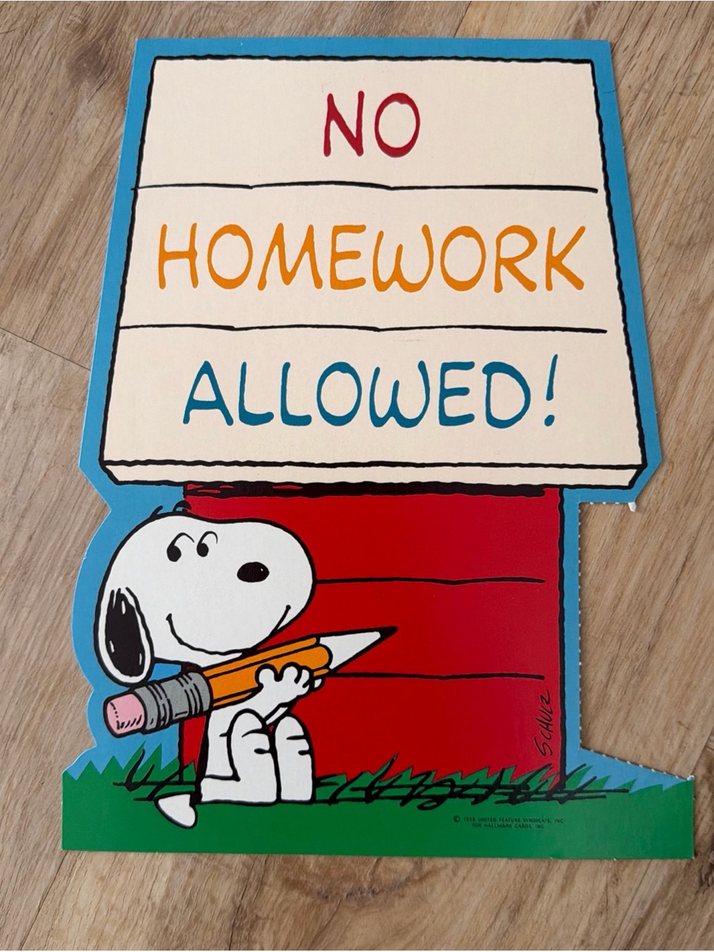 Vintage Snoopy Hallmark 1958 Die Cut Decoration No Homework Allowed Schulz NEW!